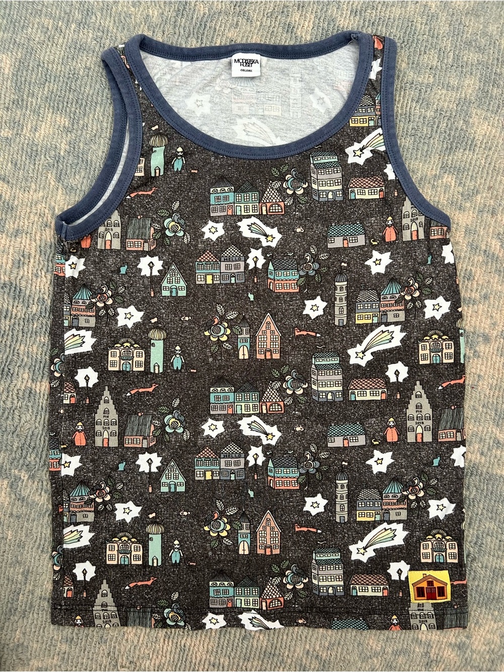 Modeerska Huset Organic Kids Tank Top with Multicolor Town Print - sz 8